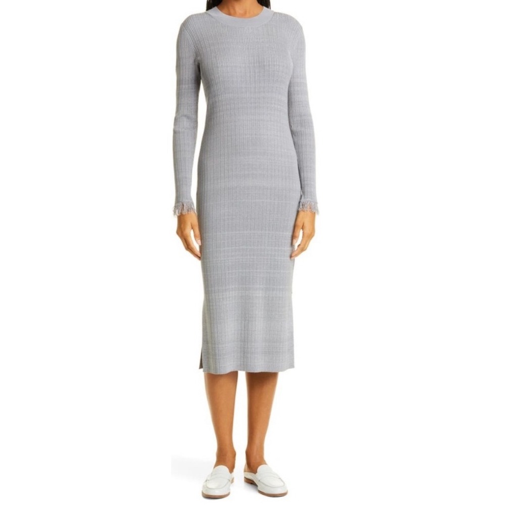 Club Monaco Midi Dress Bodycon Women Size Small Gray Rib Long Sleeve Space Dye